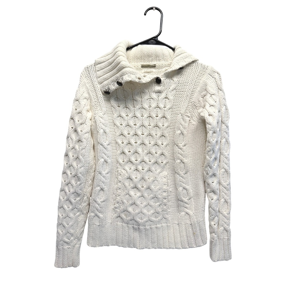J.Crew Womens Cream Cable Knit Asymmetrical Button Shawl Collar Sweater Size S